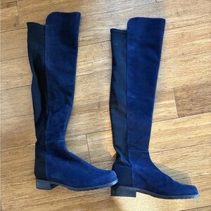 Stuart Weitzman Women's Knee Riding Boot Size 7.5 Blue Navy Suede Barely Used